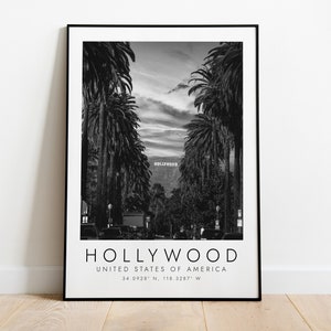 HOLLYWOOD, USA travel print | Print for Travel Lovers | black and white art | Coordinates Print