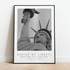 STATUE OF LIBERTY New York City travel print | Print for Travel Lovers | black and white art | Coordinates Print