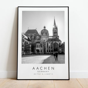 AACHEN ALEMANIA impresión de viajes / Impresión para amantes de los viajes / arte en blanco y negro / Impresión de coordenadas