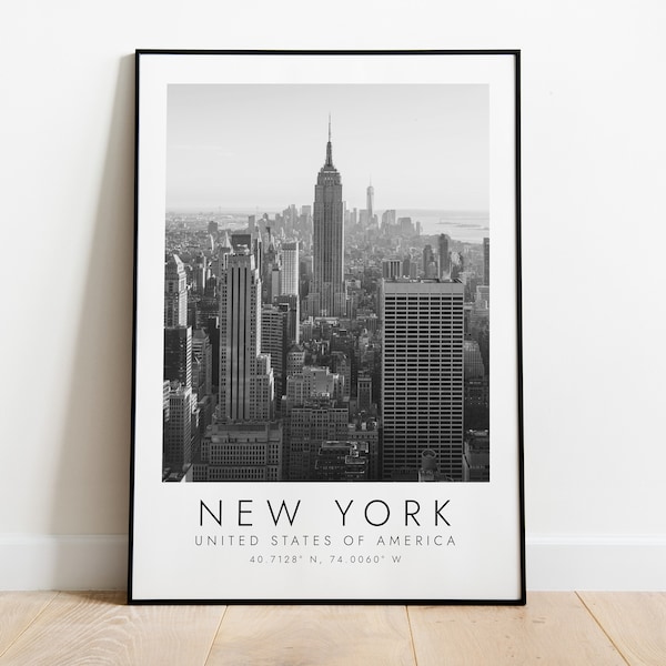 Impression de voyage NEW YORK USA | Imprimer pour les amateurs de voyages | art noir et blanc | Coordonnées Imprimer