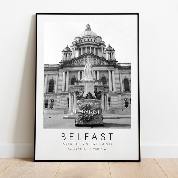 BELFAST, NORTHERN IRELAND travel print | Print for Travel Lovers | black and white art | Coordinates Print