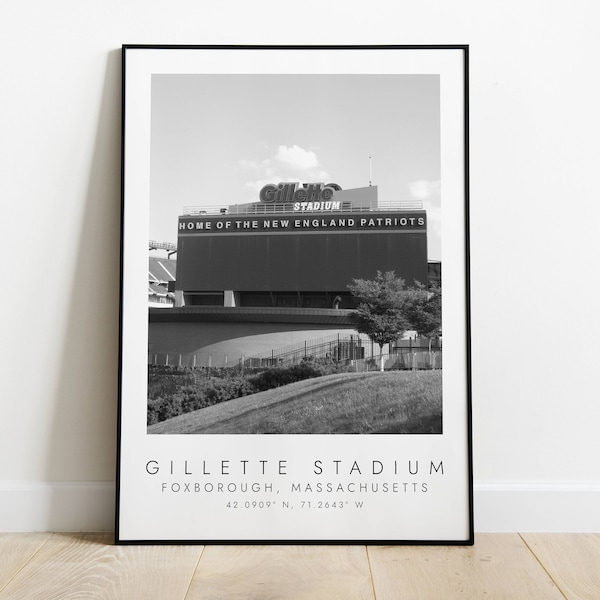 STADE GILLETTE Patriots de la Nouvelle-Angleterre | impression pour les amateurs de football | oeuvres d'art en noir et blanc | Impression des coordonnées