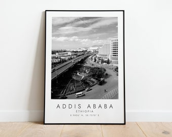 ADDIS ABABA Ethiopia | Print for Travel Lovers | black and white art | Coordinates Print