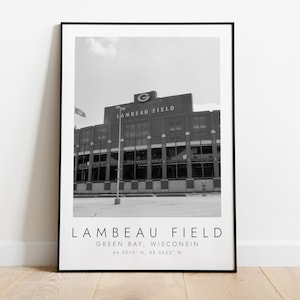 Packers LAMBEAU FIELD Green Bay | impression pour les amateurs de football | oeuvres d&#39;art en noir et blanc | Impression des coordonnées