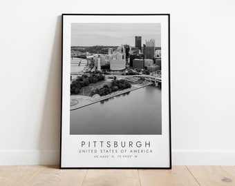 PITTSBURGH USA travel print | Print for Travel Lovers | black and white art | Coordinates Print