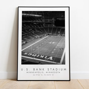 U.S. BANK STADIUM Minnesota Vikings | Print for Football Lovers | black and white art | Coordinates Print