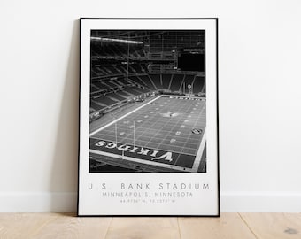 U.S. BANK STADIUM Minnesota Vikings | Print for Football Lovers | black and white art | Coordinates Print