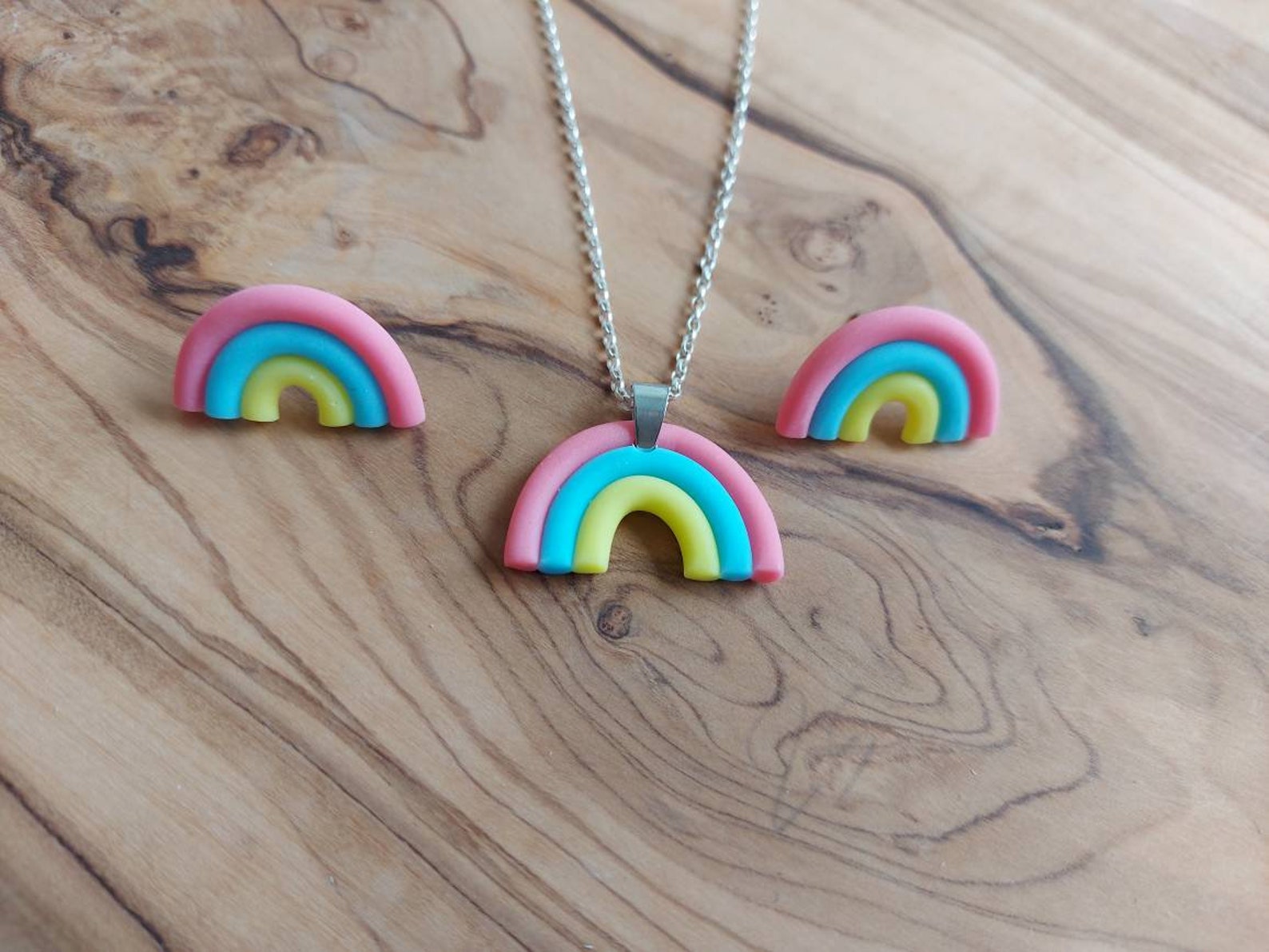 Rainbow Pendant Necklace with Sterling Silver Chain | Etsy
