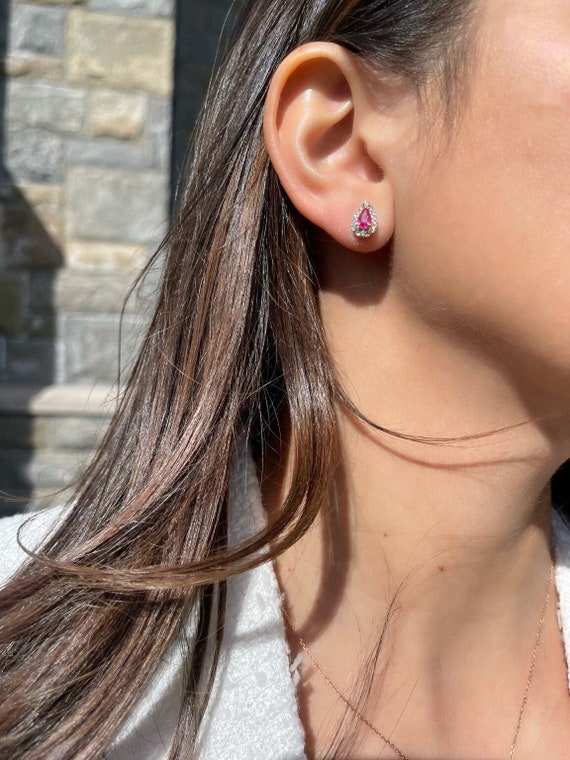 Teardrop halo clearance stud earrings