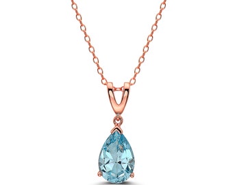 Levian Topaz Pendant 2 3/4 cts Natural Blue Heart Shape Gemstone set over Rose Gold Plated Sterling Silver