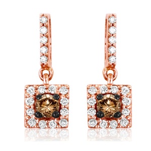 Le Vian Diamond Cluster Earrings Authentic 3/8 cts Round Cut Brown Diamond Set over 14K Rose Gold