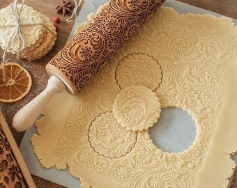Engraved Wood Embosser Embossing Rolling Pin EWRP327 Baker Tools Clay Stamp