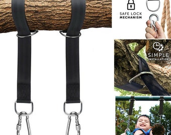 Straps Rope Tree Swing Hammock Hanging Kit Carabiner Hook Garden Fitting Outdoor