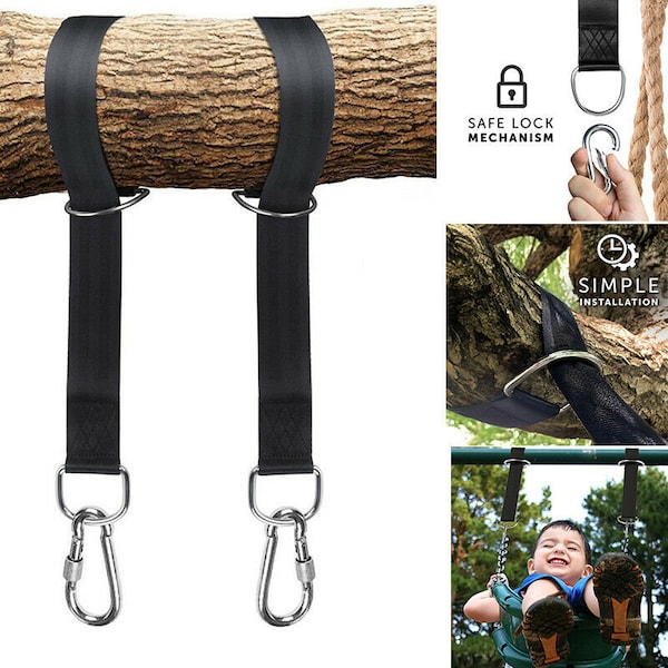 Straps Rope Tree Swing Hammock Hanging Kit Carabiner Hook Garden Fitting Outdoor