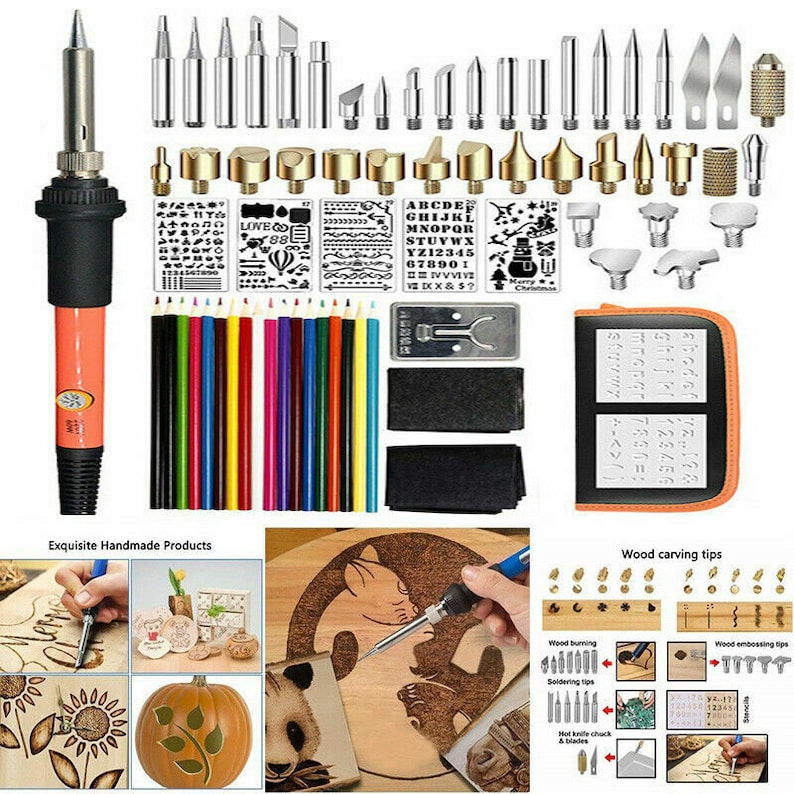 Wood Burning Pen Tool Soldering Stencil Iron Craft Set Pyrography Kit 71pcs 60W zdjęcie 6