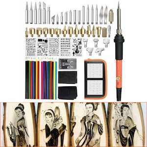 Wood Burning Pen Tool Soldering Stencil Iron Craft Set Pyrography Kit 71pcs 60W zdjęcie 1