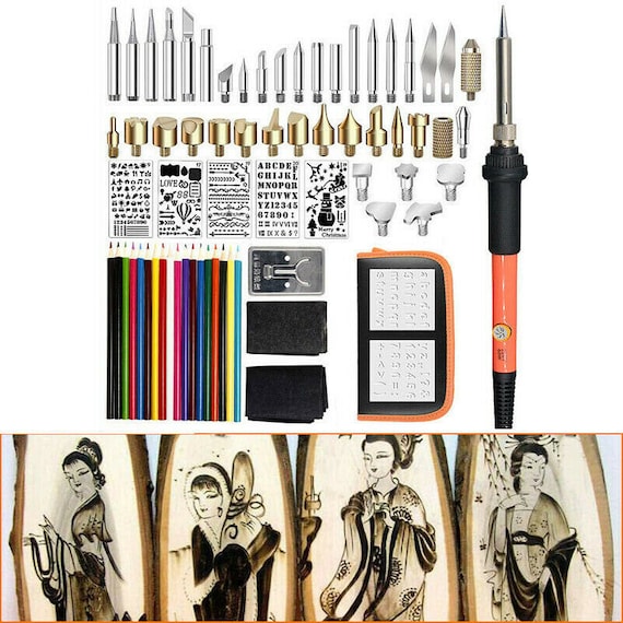71Pcs 60W Wood Burning Kit Set Tool Pen Pyrography Supplies Iron Tips Art Craft 