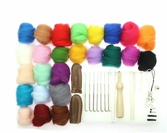 Wool Felt Needles Tool Set + Needle Felting Mat Starter DIY Kit New 25 Color