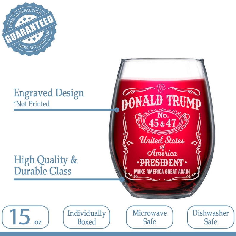President Trump Laser Engraved Wine Glass, Right Wing, Conservative Gift, Trump For Presidency, Political Gift, 45 47 bild 6