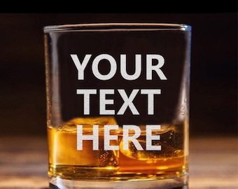 Custom Whiskey Glass Engraved Etched Text Rocks Cocktail Glass Old Fashioned Whiskey Cup Customize With Your Text Here Fathers Day Gift