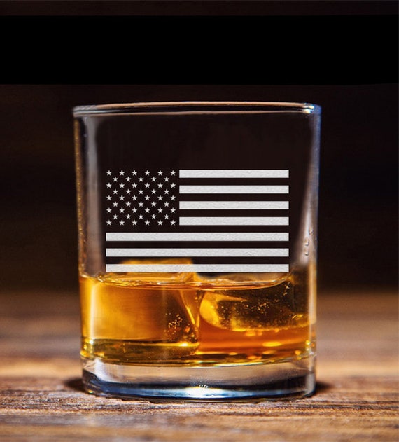 American Flag Patriotic Gift - Engraved Whiskey Glass - Old Fashioned Whiskey Rocks Bourbon Glass - 11 oz capacity - Made in the USA