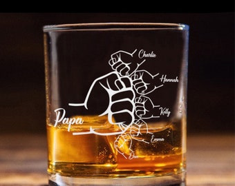 Papa Fist Bump Fathers Day Gift for Grandpa Personalized Grandpa and Grandkids Fist Bump Customize Father and kids gift Whiskey Glass