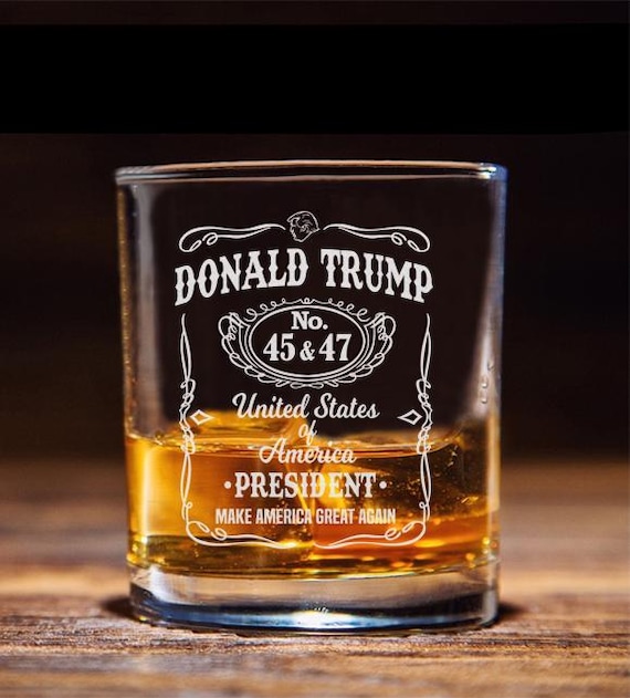 President Trump Laser Engraved Whiskey Glass, Right Wing, Conservative Gift, Trump For Presidency, Political Gift, 45 47