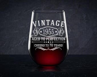 Engraved Wine Glass, Vintage 1956, Aged to Perfection, 70 Years Old, Cheers 70th Birthday Gift, Personalized Gift, Celebrate Your 70th Year