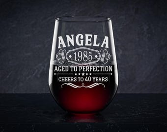 Engraved Wine Glass, Aged to Perfection, Personalized Gift, Celebrate Your Birthday With a Customizable Wine Glass, Cheers to Your Birthday