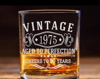 Engraved Whiskey Glass, Vintage 1976, Aged to Perfection, Cheers 50th Birthday Gift, Personalized Gift, Celebrate Your 50th Year