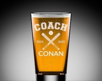 Custom Baseball Coach Gift Beer Pint Glass, Retirement Gift For Baseball Coach Birthday End of Season Celebrations - 16 oz Beer Pint