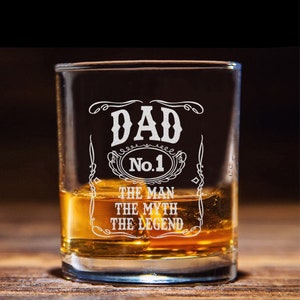 DAD no1 The Man The Myth The Legend Whiskey Glass Funny Gift for Dad