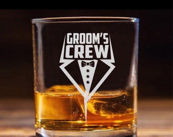 Grooms Crew Tuxedo Whiskey Glass - Wedding Bachelor Party Gift for Groom