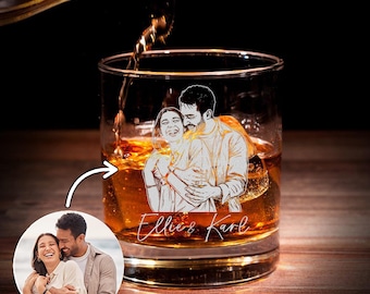Vaso de whisky personalizado con foto, retrato personalizado, regalo para parejas, cumpleaños, aniversario, boda, nombres de enamorados