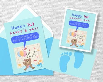 Happy 1st Daddy's Day card from baby, Father's Day baby keepsake, Footprint craft, Baby footprint, Printable card from baby