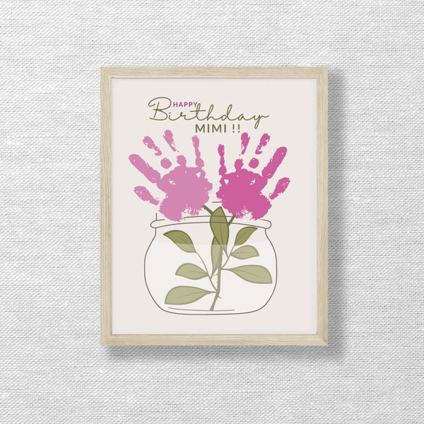 MIMI birthday handprint, Kids craft,  Gift from child, Printable card, Baby toddler kid, Preschool art, DIY printable, Instant download