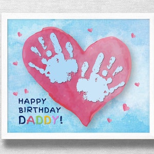 Huella de la mano del cumpleaños de papá, Manualidad para niños, Corazón de cumpleaños de papá, Regalo del niño, Tarjeta imprimible, Niño pequeño bebé, DIY imprimible, Descarga instantánea