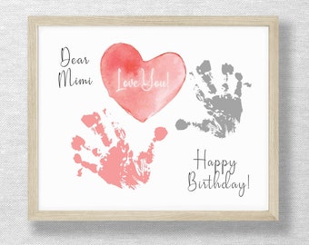 MIMI Birthday handprint craft, Dear Mimi card, DIY Bday keepsake, Mimi gift, Child Toddler Baby, Footprint art, Printable