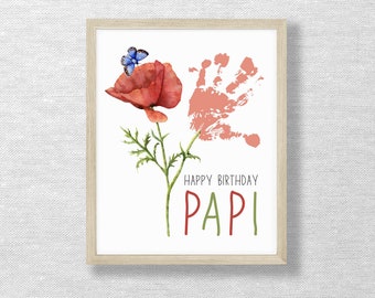 Happy Birthday PAPI keepsake, Birthday gift for Papi, Handprint art craft, Birthday handprint, DIY Printable, Preschool art, Footprint