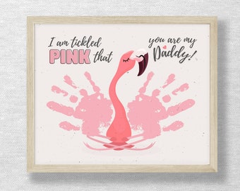 Pink flamingo handprint, Tickled pink, Daddy keepsake,  Father's Day craft, Valentine's Day gift, Preschool art craft, Child Toddler card