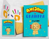 Awesome grandpa award DIY card/ Grandpa keepsake/ Handprint craft/ Kids handprint art/ Toddler handprint/ Printable/ Parent child project/