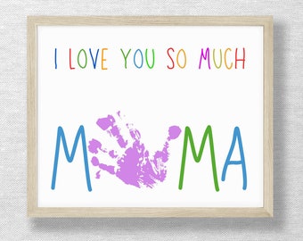 Handprint art craft, Love you MAMA keepsake, Birthday handprint, Mothers Day, DIY Printable, Preschool art, Footprint, Valentine's Day