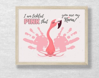 Pink Flamingo Handprint Art, Grandma Keepsake, Valentine Gift (Digital Download)
