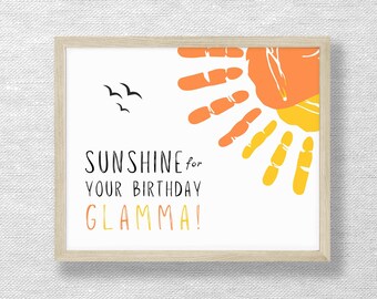 Glamma Birthday Handprint Art, Sunshine Keepsake Card (Printable)