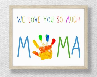 Handprint art craft, Love you Mama, Mima, Mema keepsake, Birthday handprint, Grandparents Day, DIY Printable, Footprint, Valentine's