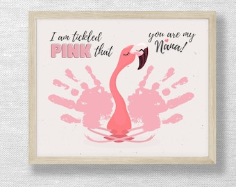 Pink flamingo handprint, Tickled pink, Nana keepsake,  Mother's Day craft, Valentine's Day gift, Preschool art craft, Child Toddler card