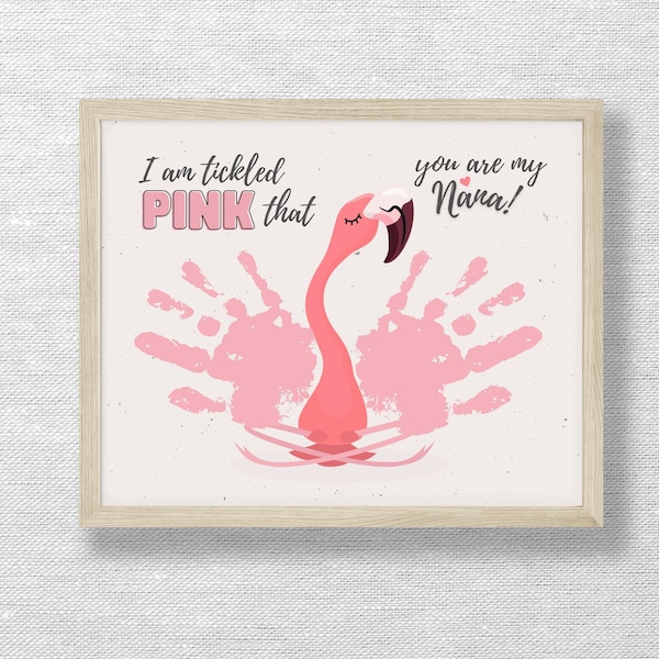 Pink flamingo handprint, Tickled pink, Nana keepsake,  Mother's Day craft, Valentine's Day gift, Preschool art craft, Child Toddler card