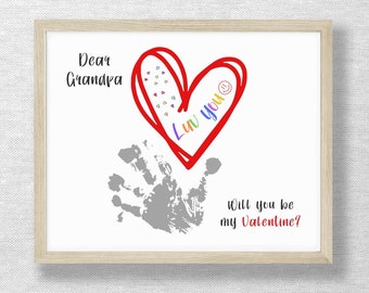 Grandpa Valentine handprint craft, Dear Grandpa card, DIY Valentine keepsake, Grandpa gift, Child Toddler Baby, Preschool art, Printable