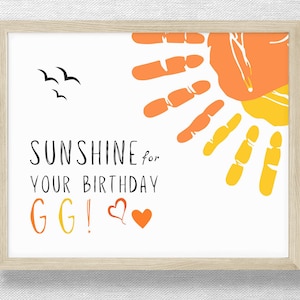 Artesanía con huellas de manos GG, tarjeta Sunshine, recuerdo de cumpleaños de bricolaje, regalo GG, bebé niño pequeño, arte preescolar, imprimible, descarga instantánea