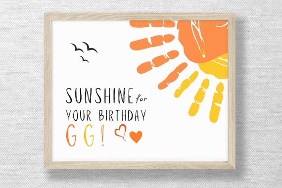 GG Birthday Handprint Art, Sunshine Card, DIY Keepsake (Instant Download)